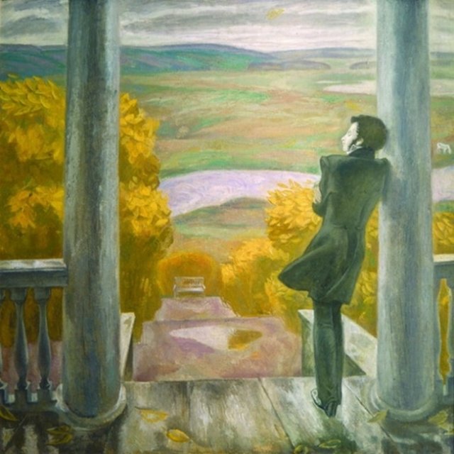 Виктор Попков "Осенние дожди" ("Пушкин"). 1974. Эта неоконченная картина стояла у гроба трагически погибшего художника  на его похоронах.Попков пережил Пушкина всего на три года.