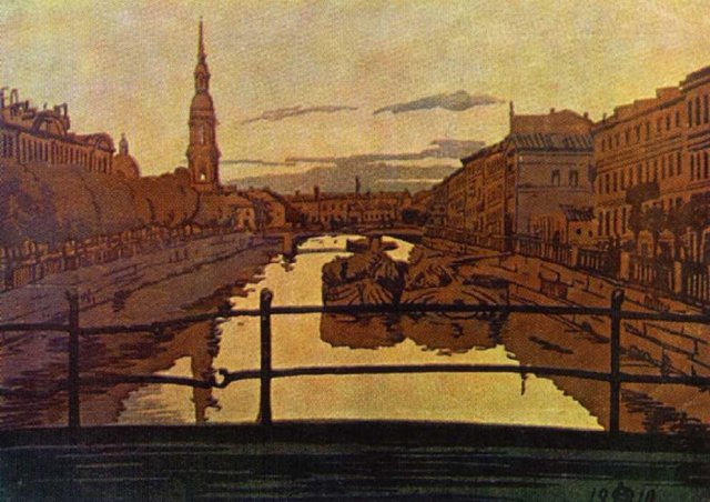 Крюков канал. 1910. Цветная ксилография