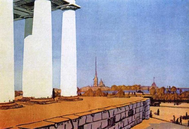 Петербург. Вид на колонны Биржи и Пертопавловскую крепость. 1908 г