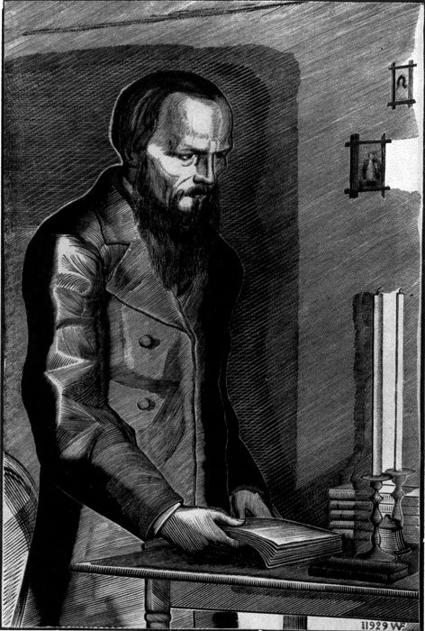 Портрет Ф. Достоевского. Ксилография. 1929.(