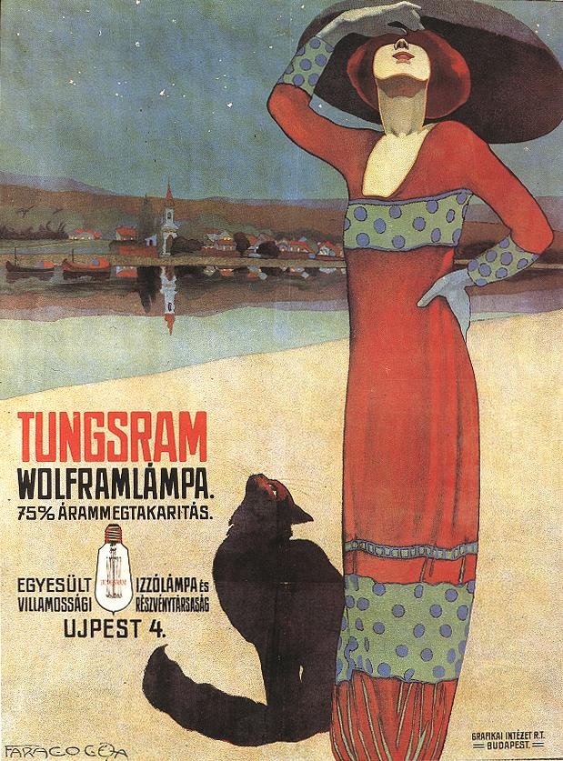 Постер рекламы лампочек Tungsram, 1910.
